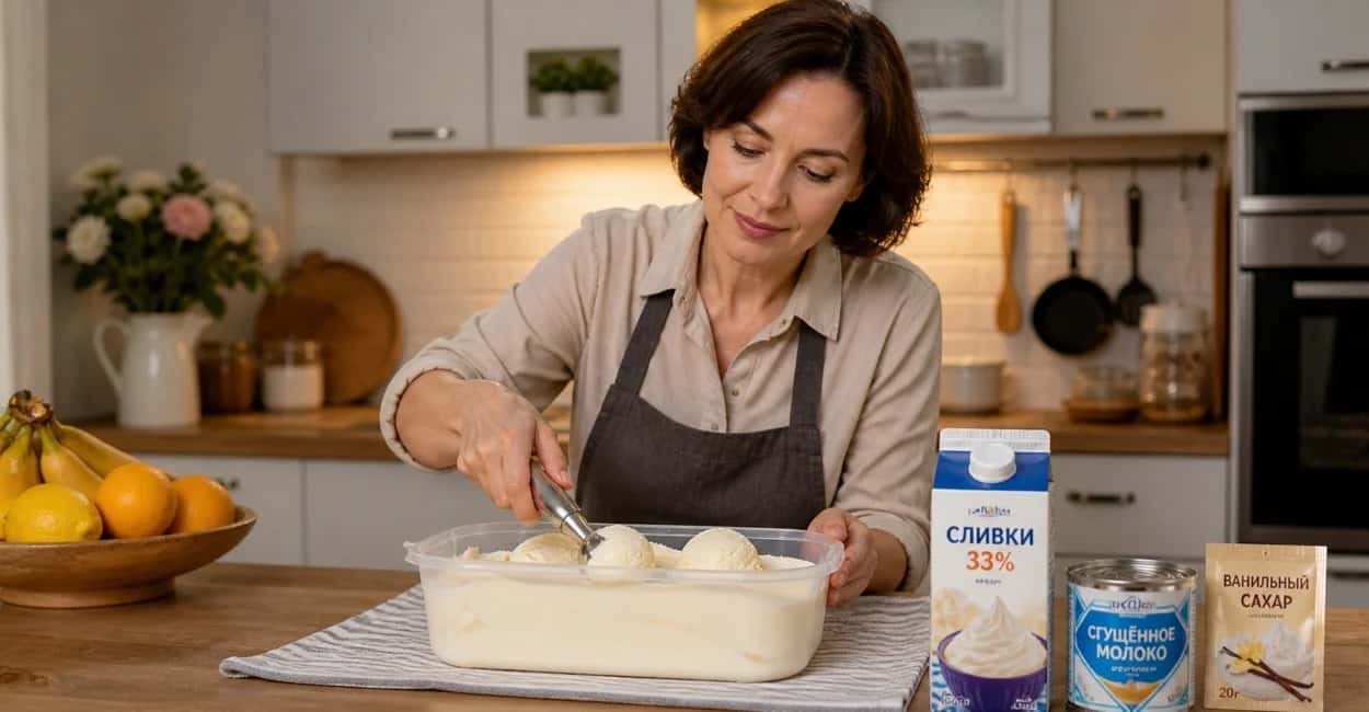 Взбила сливки со сгущёнкой — через пару часов в морозилке вкуснейшее мороженое: рецепт пломбира из 3 ингредиентов
