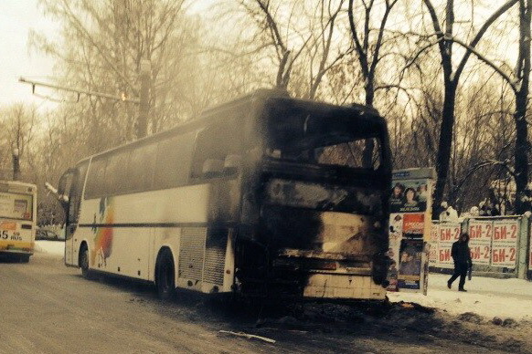 В Перми сгорел автобус, поехавший в Соликамск