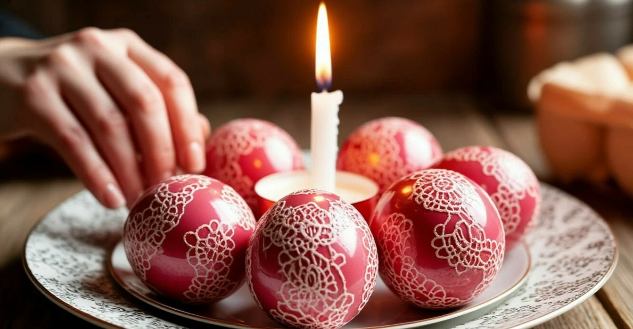 Берем свечку и краситель — к Пасхе получаем идеальные «кружевные» яйца: не писанки, а произведение искусства